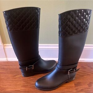 Yoki Black Rubber Knee High Boots Size 10